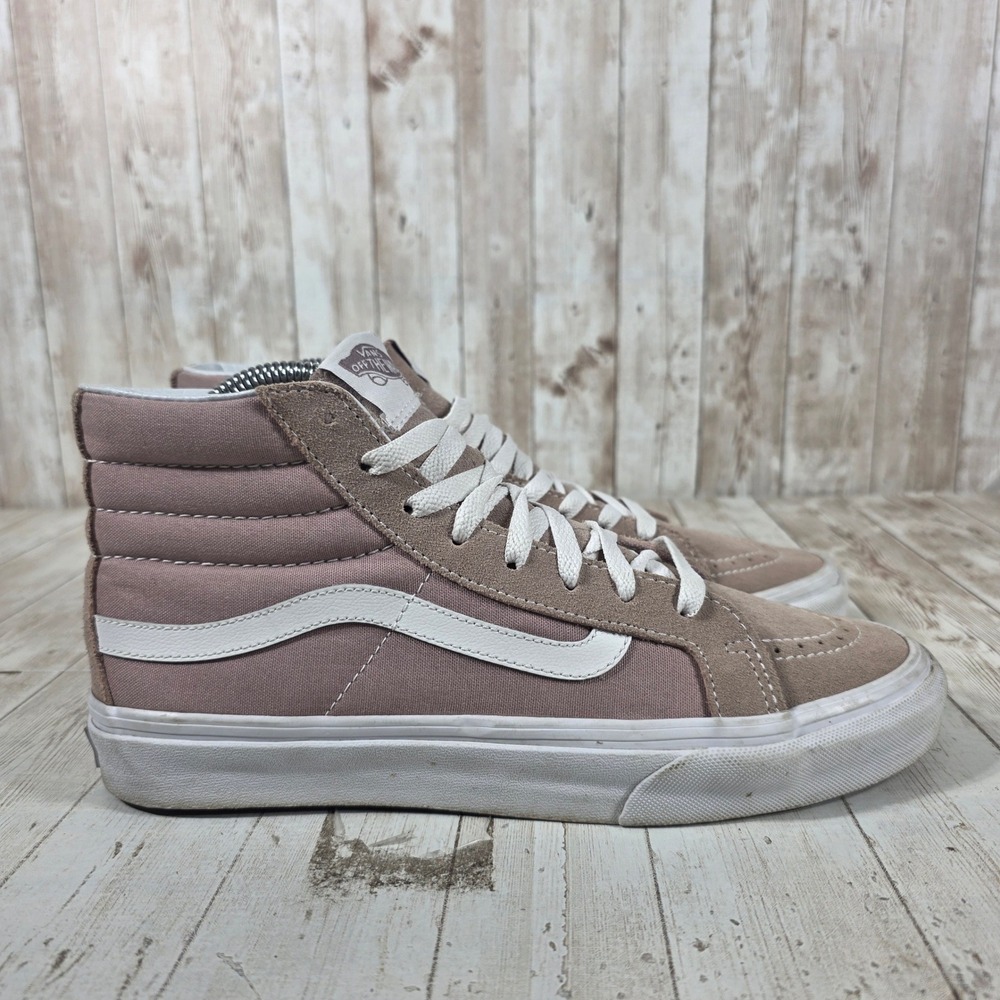 Vans Sk8-Hi High Top Sneakers Mahogany Rose White Womens 9 Mens 7.5 Skate Shoes